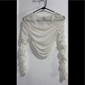 White scrunched crop top